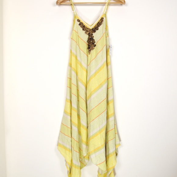 Ban Jara Yellow Striped Linen blend Coin Dress - Picture 1 of 4